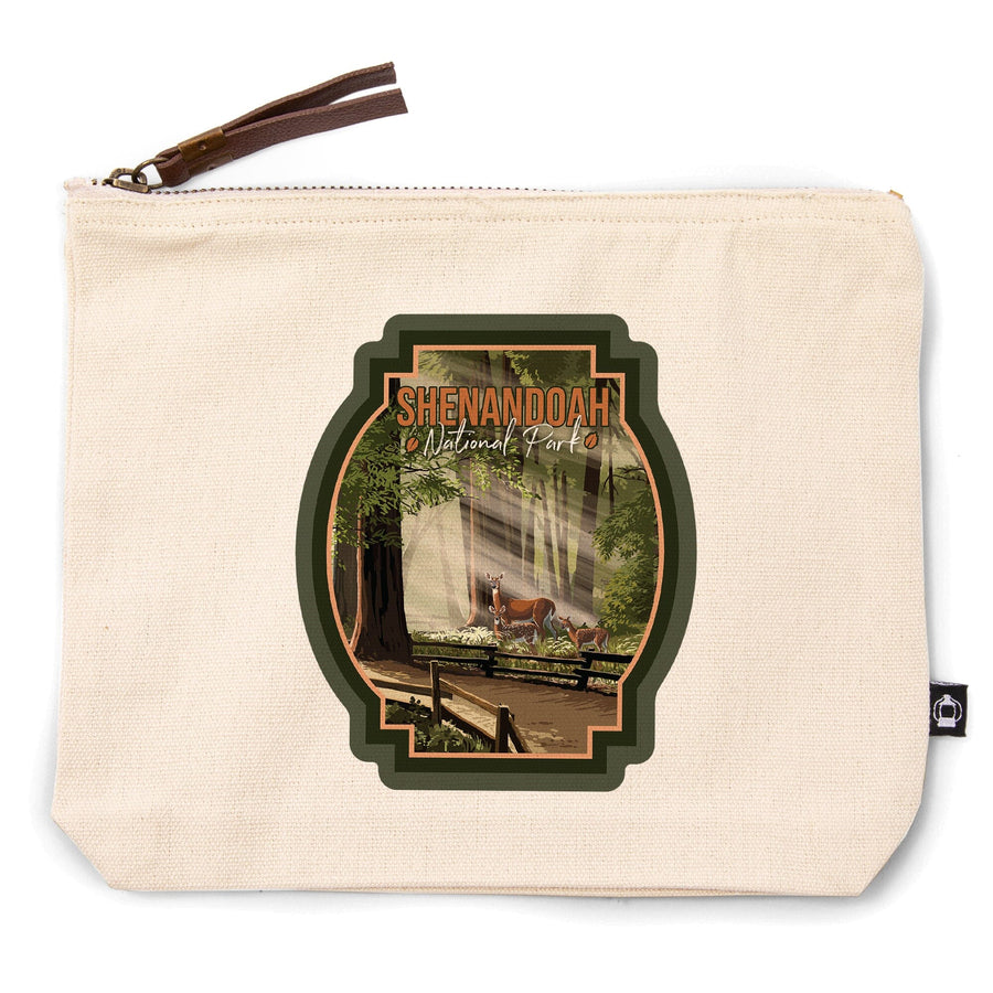 Shenandoah National Park, Virginia, Deer and Fawns,, Organic Cotton Zipper Pouch, Go Bag Go Bag Lantern Press 
