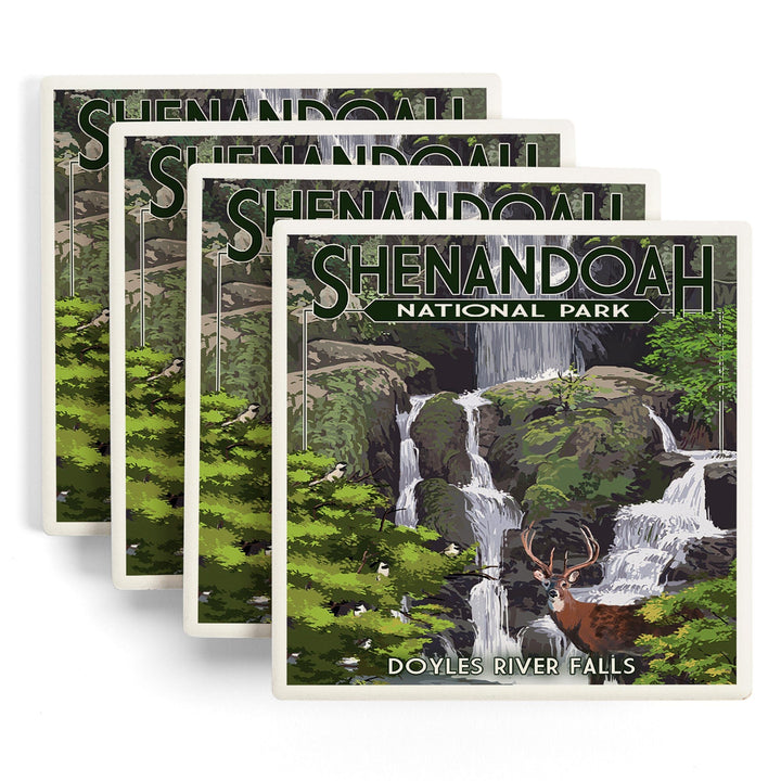 Shenandoah National Park, Virginia, Doyles River Falls, Lantern Press Artwork, Coaster Set Coasters Lantern Press 