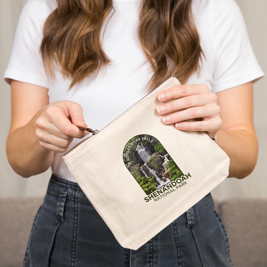 Shenandoah National Park, Virginia, Doyles River Falls,, Organic Cotton Zipper Pouch, Go Bag Go Bag Lantern Press 