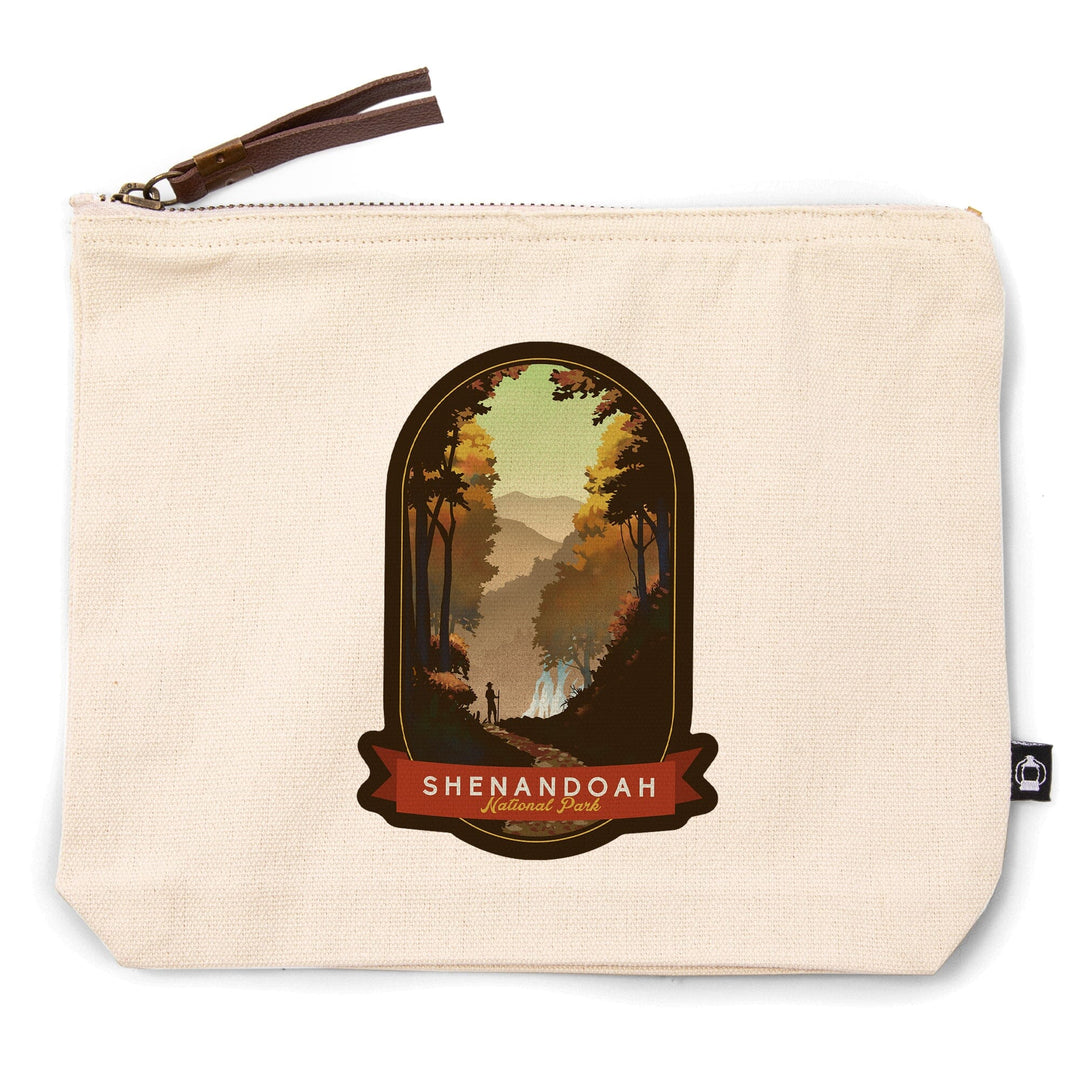 Shenandoah National Park, Virginia, Falls, Lithograph,, Organic Cotton Zipper Pouch, Go Bag Go Bag Lantern Press 