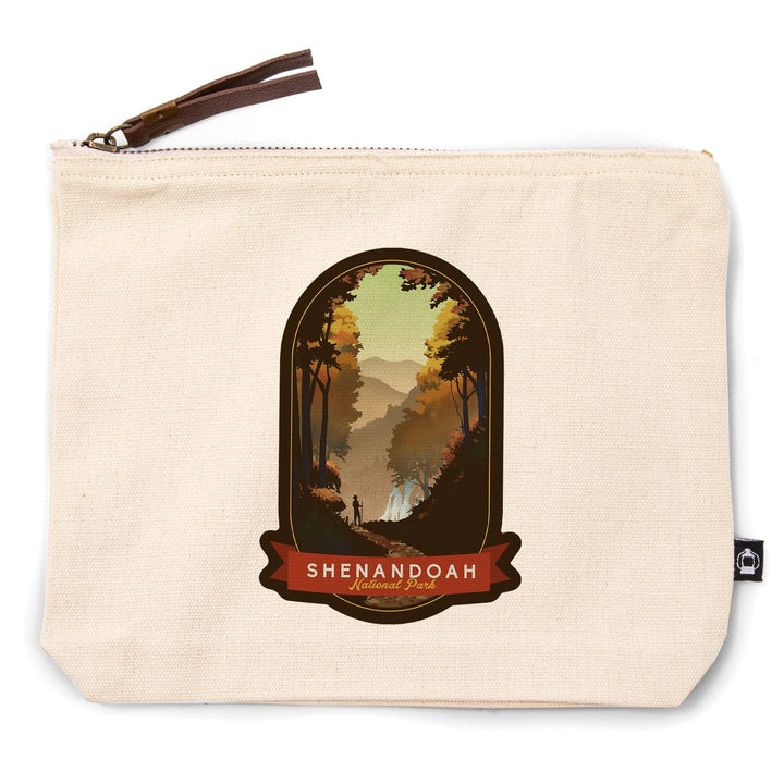 Shenandoah National Park, Virginia, Falls, Lithograph,, Organic Cotton Zipper Pouch, Go Bag Go Bag Lantern Press 