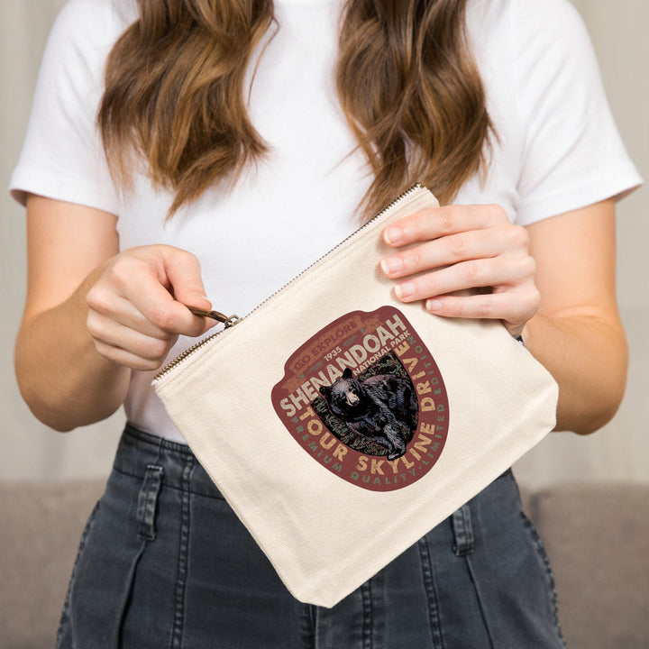 Shenandoah National Park, Virginia, Go Explore, Bear,, Organic Cotton Zipper Pouch, Go Bag Go Bag Lantern Press 