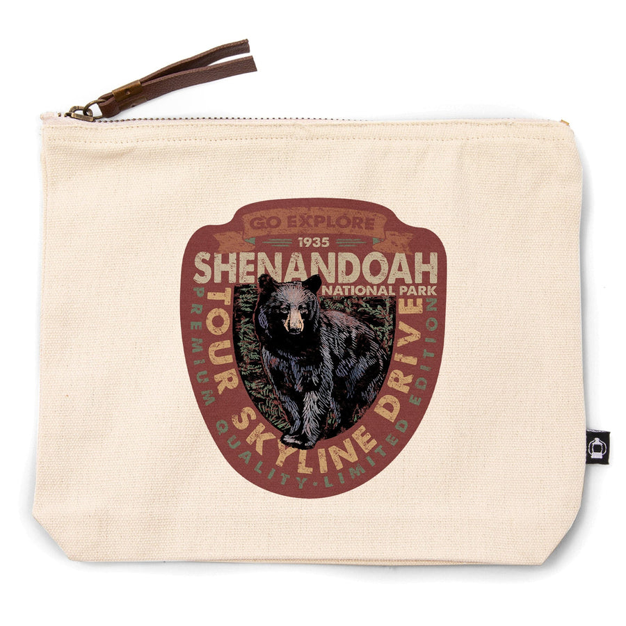 Shenandoah National Park, Virginia, Go Explore, Bear,, Organic Cotton Zipper Pouch, Go Bag Go Bag Lantern Press 