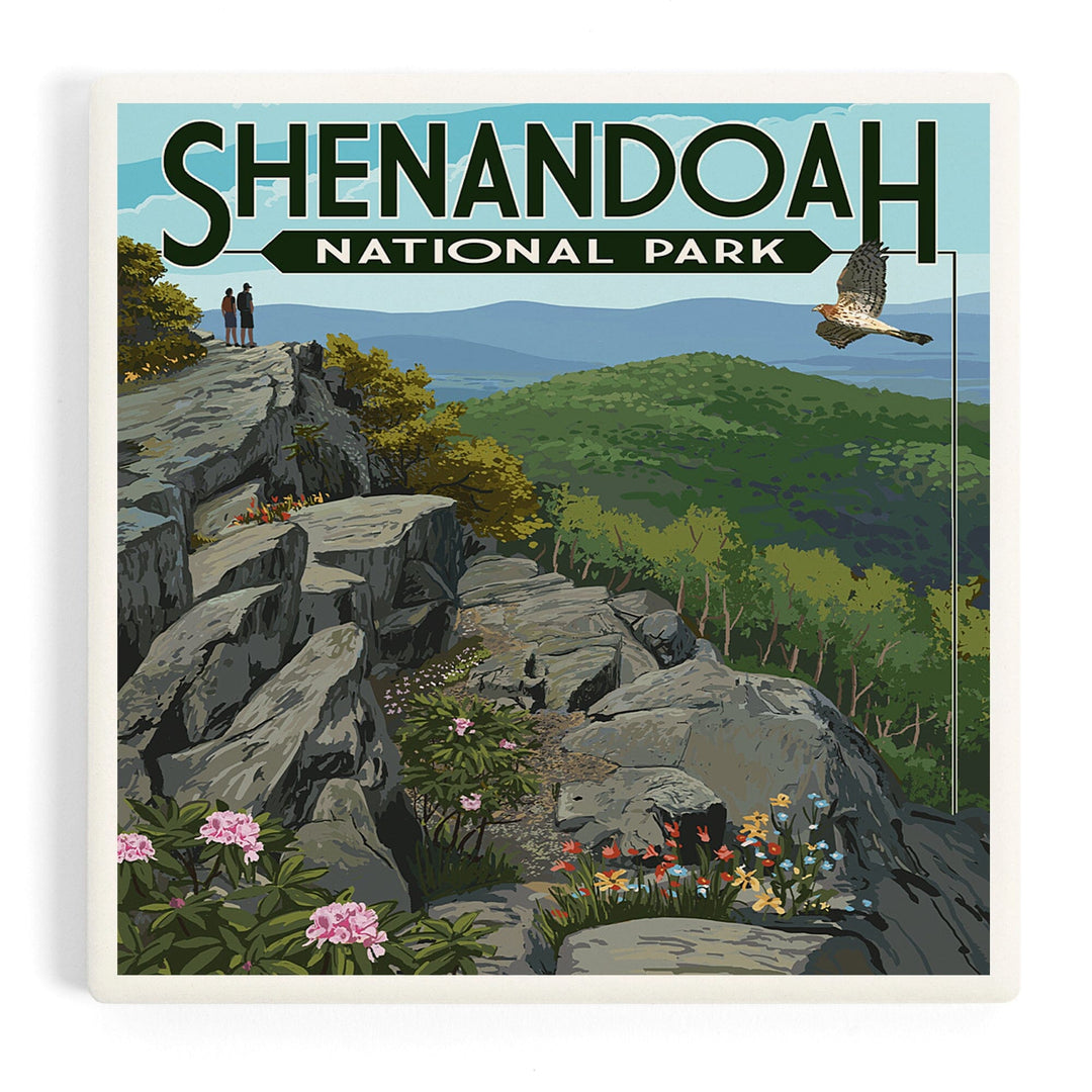 Shenandoah National Park, Virginia, Hikers and Hawk, Coasters Coasters Lantern Press 