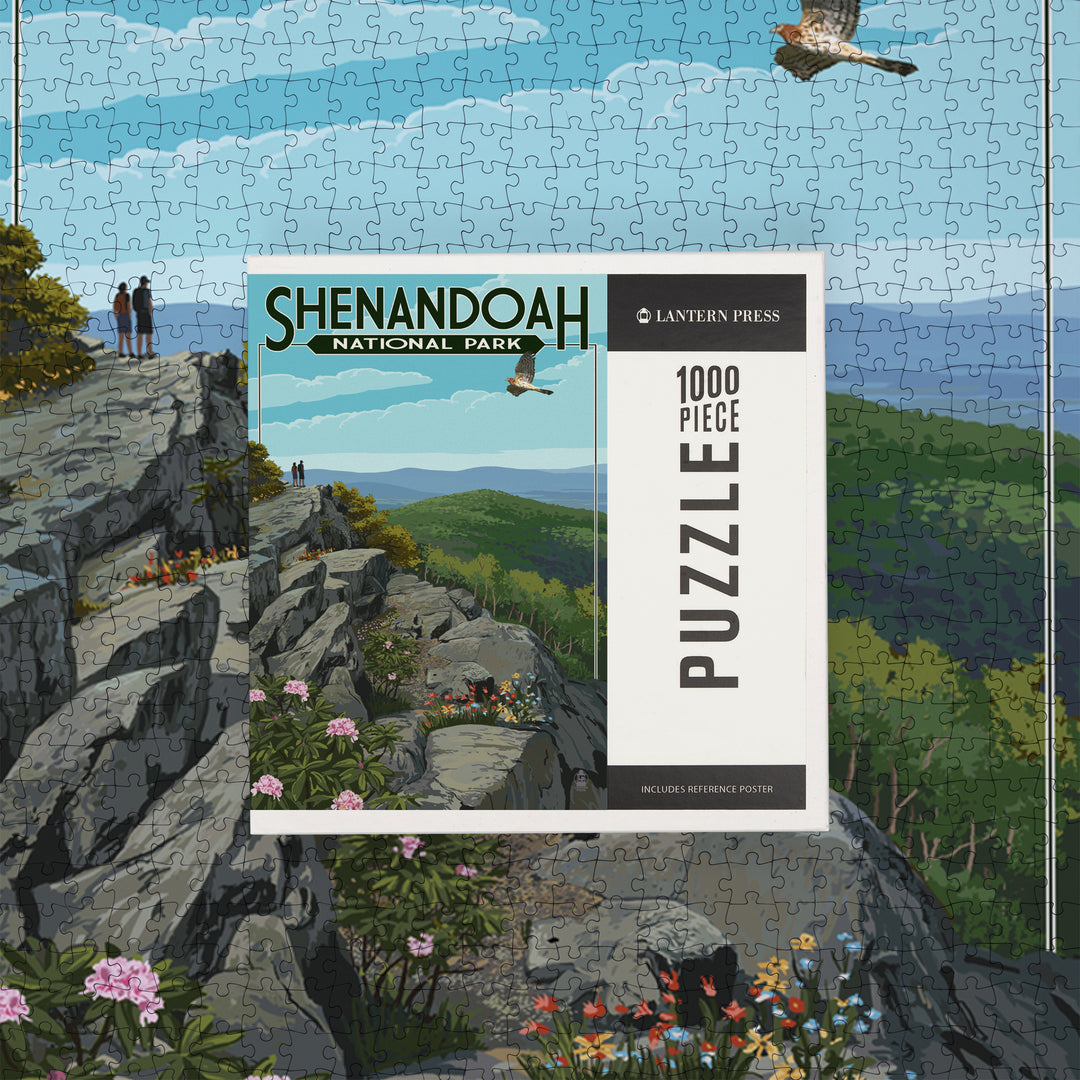 Shenandoah National Park, Virginia, Hikers and Hawk, Jigsaw Puzzle Puzzle Lantern Press 