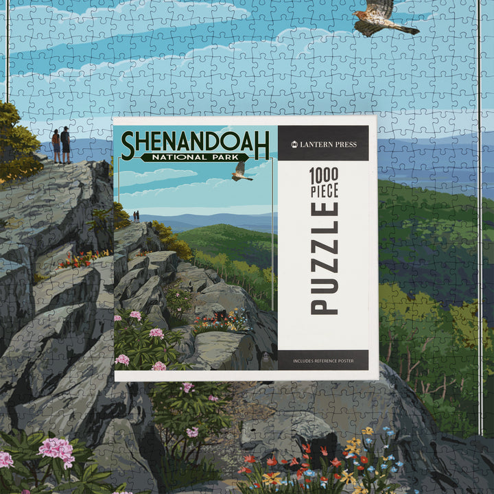 Shenandoah National Park, Virginia, Hikers and Hawk, Jigsaw Puzzle Puzzle Lantern Press 