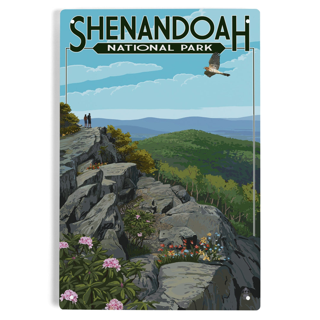 Shenandoah National Park, Virginia, Hikers and Hawk, Metal Signs Metal Lantern Press 