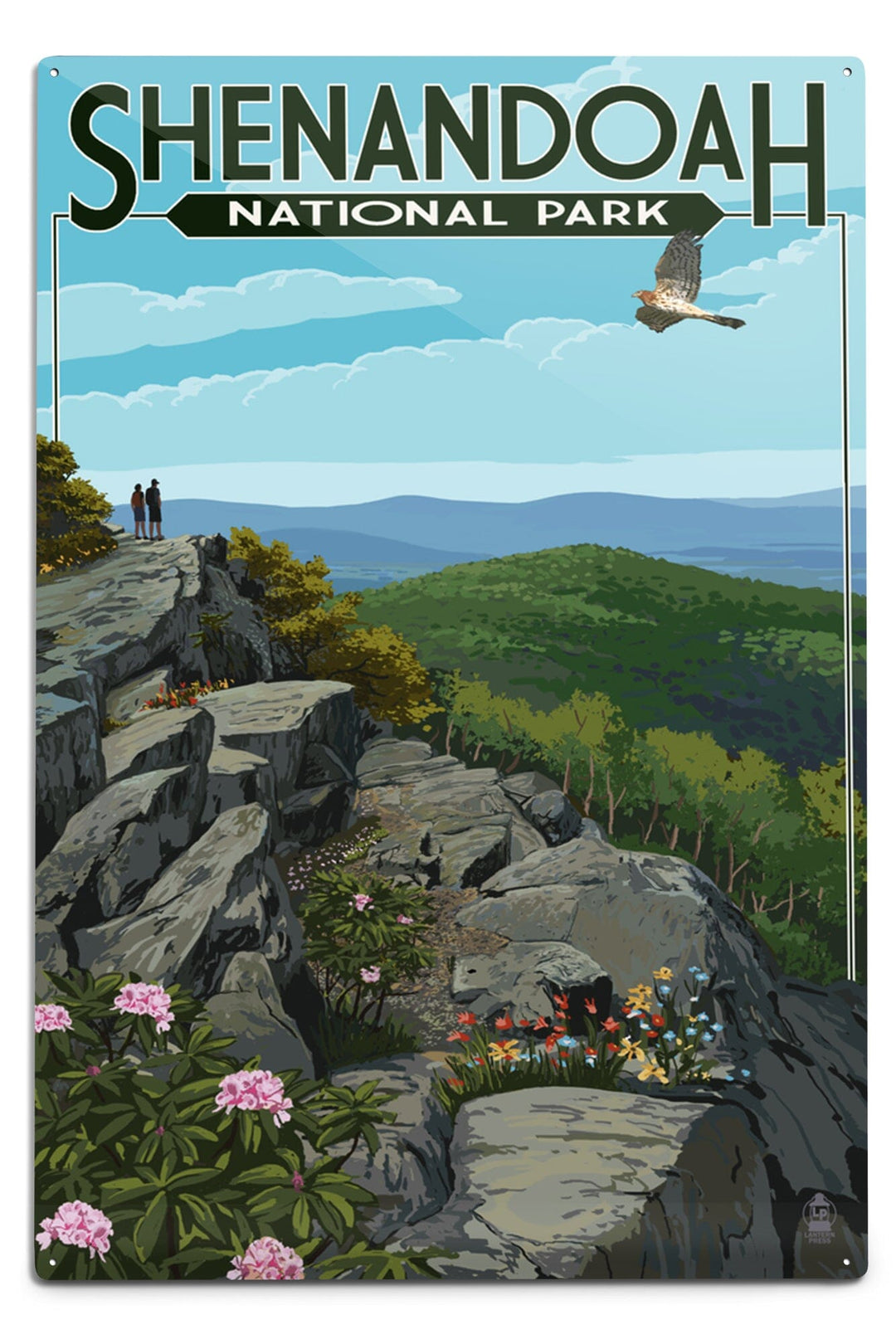 Shenandoah National Park, Virginia, Hikers and Hawk, Metal Signs Metal Lantern Press 6 x 9 Metal Sign 