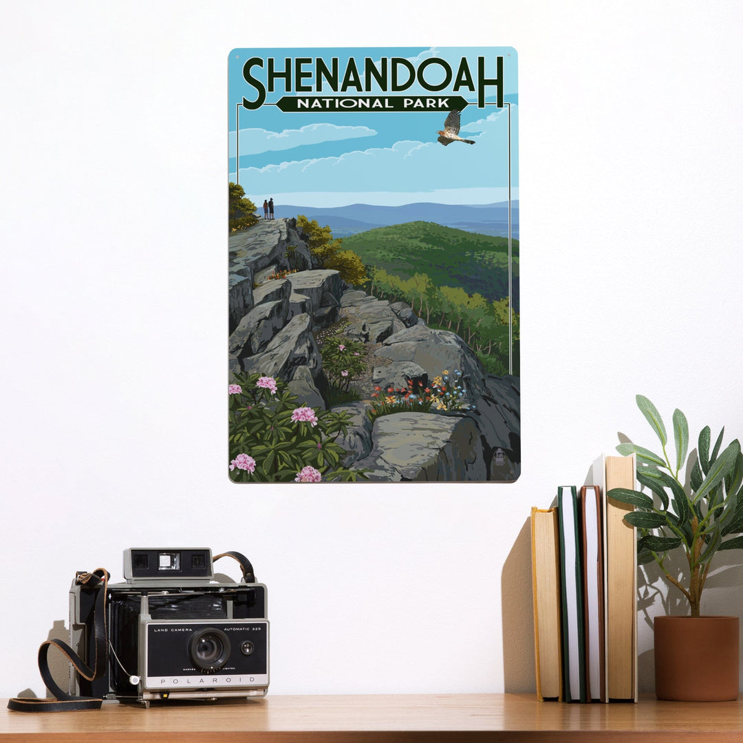 Shenandoah National Park, Virginia, Hikers and Hawk, Metal Signs Metal Lantern Press 