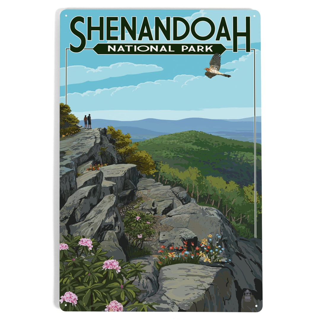 Shenandoah National Park, Virginia, Hikers and Hawk, Metal Signs Metal Lantern Press 