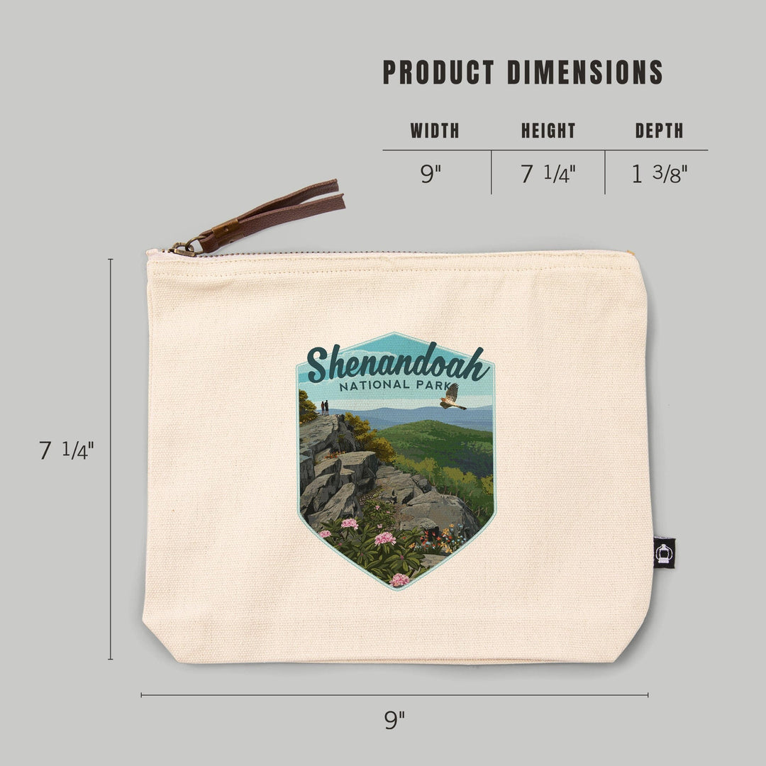 Shenandoah National Park, Virginia, Hikers and Hawk,, Organic Cotton Zipper Pouch, Go Bag Go Bag Lantern Press 