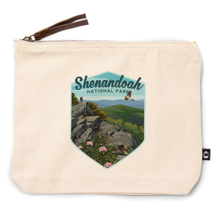 Shenandoah National Park, Virginia, Hikers and Hawk,, Organic Cotton Zipper Pouch, Go Bag Go Bag Lantern Press 