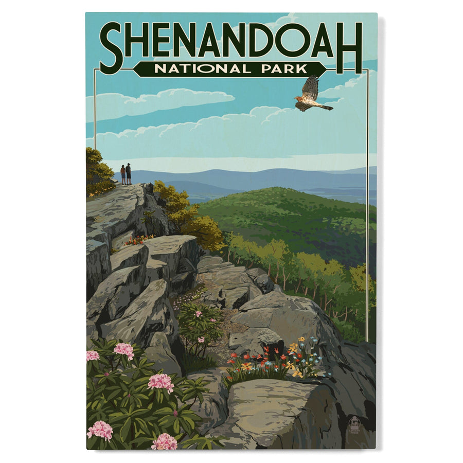 Shenandoah National Park, Virginia, Hikers & Hawk, Lantern Press Artwork, Wood Signs and Postcards Wood Lantern Press 