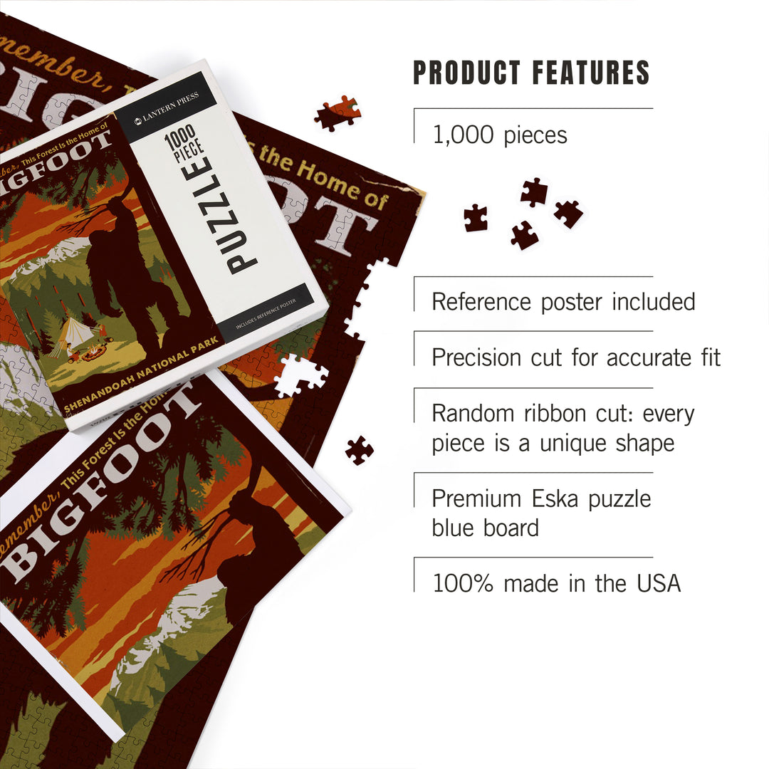 Shenandoah National Park, Virginia, Home of Bigfoot, Jigsaw Puzzle Puzzle Lantern Press 