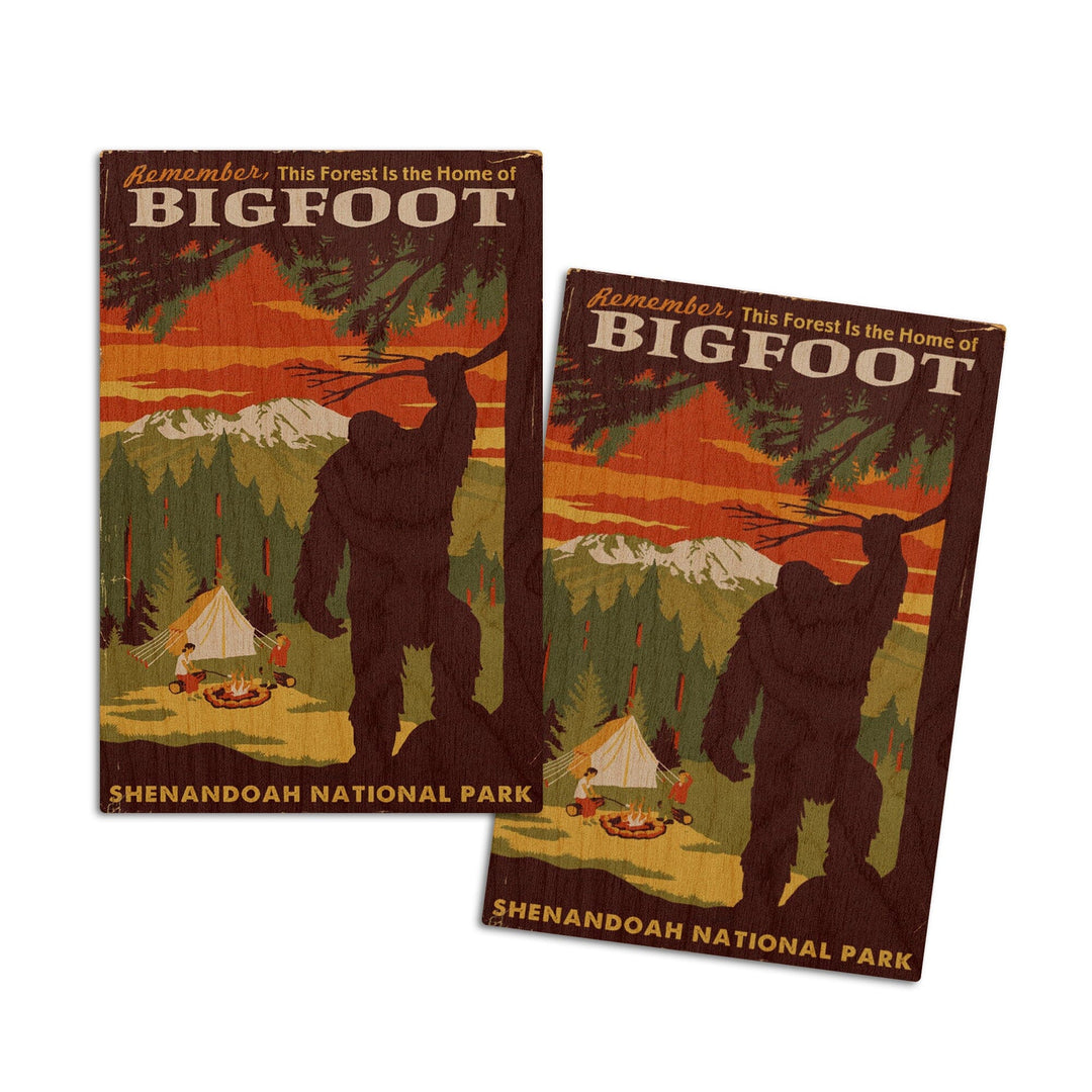 Shenandoah National Park, Virginia, Home of Bigfoot, Lantern Press Artwork, Wood Signs and Postcards Wood Lantern Press 4x6 Wood Postcard Set 