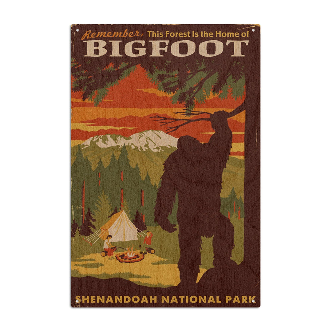 Shenandoah National Park, Virginia, Home of Bigfoot, Lantern Press Artwork, Wood Signs and Postcards Wood Lantern Press 6x9 Wood Sign 