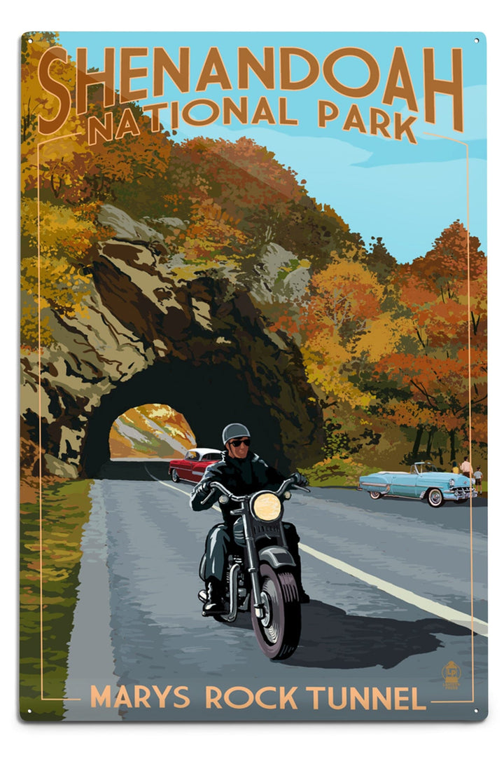 Shenandoah National Park, Virginia, Marys Rock Tunnel Motorcycle, Metal Signs Metal Lantern Press 12x18 Metal Sign 