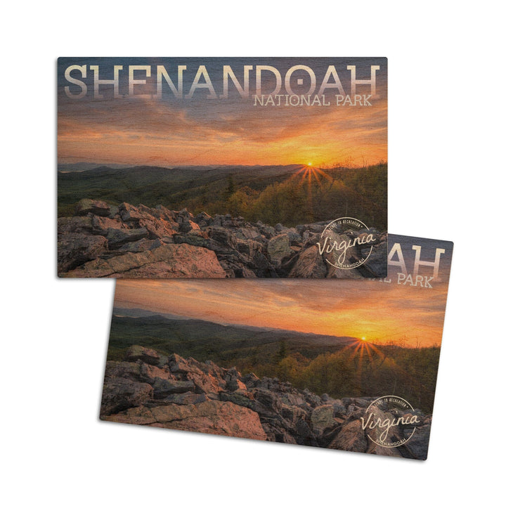 Shenandoah National Park, Virginia, Purple Sunset, Lantern Press Photography, Wood Signs and Postcards Wood Lantern Press 4x6 Wood Postcard Set 