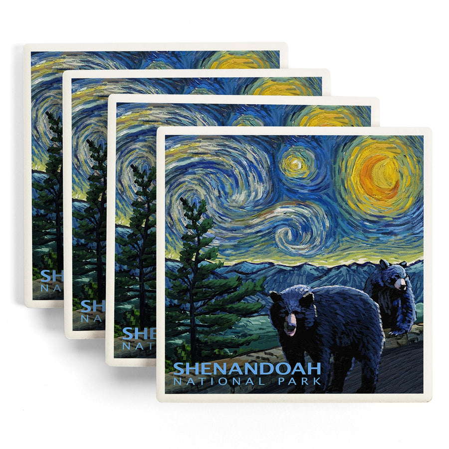 Shenandoah National Park, Virginia, Starry Night National Park Series, Lantern Press Artwork, Coaster Set Coasters Lantern Press 