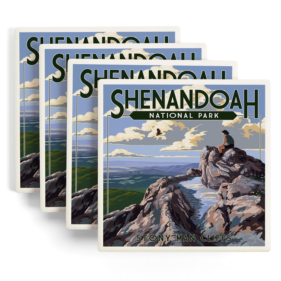 Shenandoah National Park, Virginia, Stony Man Cliffs View, Lantern Press Artwork, Coaster Set Coasters Lantern Press 