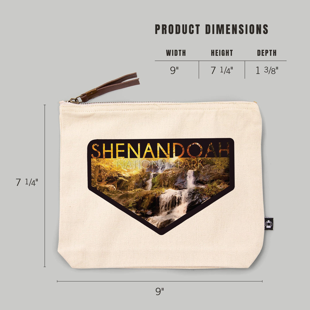 Shenandoah National Park, Virginia, Waterfall and Fall Leaves,, Organic Cotton Zipper Pouch, Go Bag Go Bag Lantern Press 