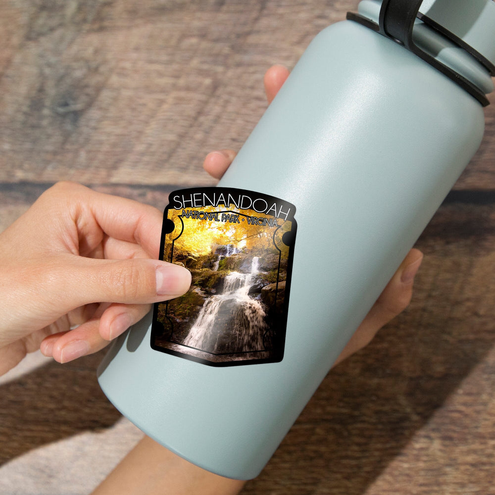 Shenandoah National Park, Virginia, Waterfall in Autumn, Contour, Vinyl Sticker Sticker Lantern Press 