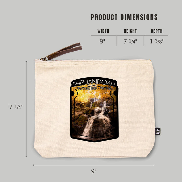 Shenandoah National Park, Virginia, Waterfall in Autumn,, Organic Cotton Zipper Pouch, Go Bag Go Bag Lantern Press 