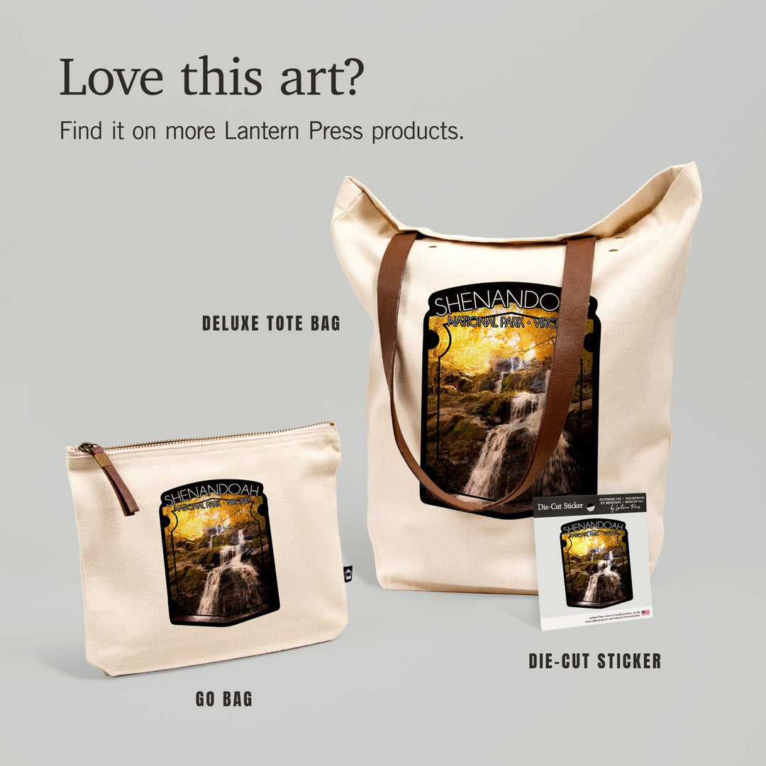 Shenandoah National Park, Virginia, Waterfall in Autumn,, Organic Cotton Zipper Pouch, Go Bag Go Bag Lantern Press 