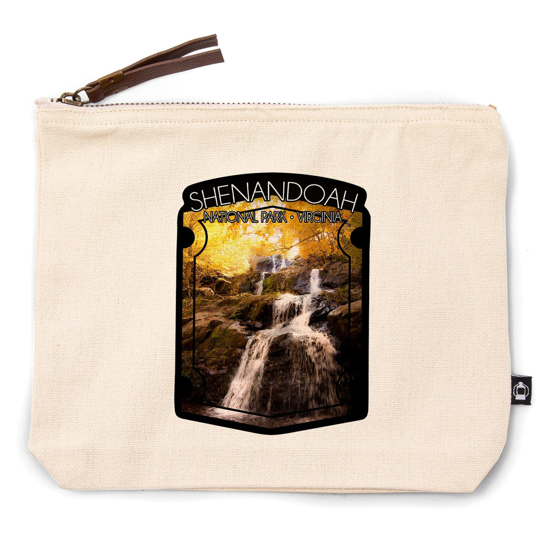Shenandoah National Park, Virginia, Waterfall in Autumn,, Organic Cotton Zipper Pouch, Go Bag Go Bag Lantern Press 