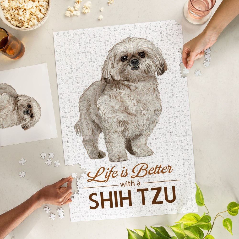 Shih Tzu, Life is Better, White Background, Jigsaw Puzzle Puzzle Lantern Press 