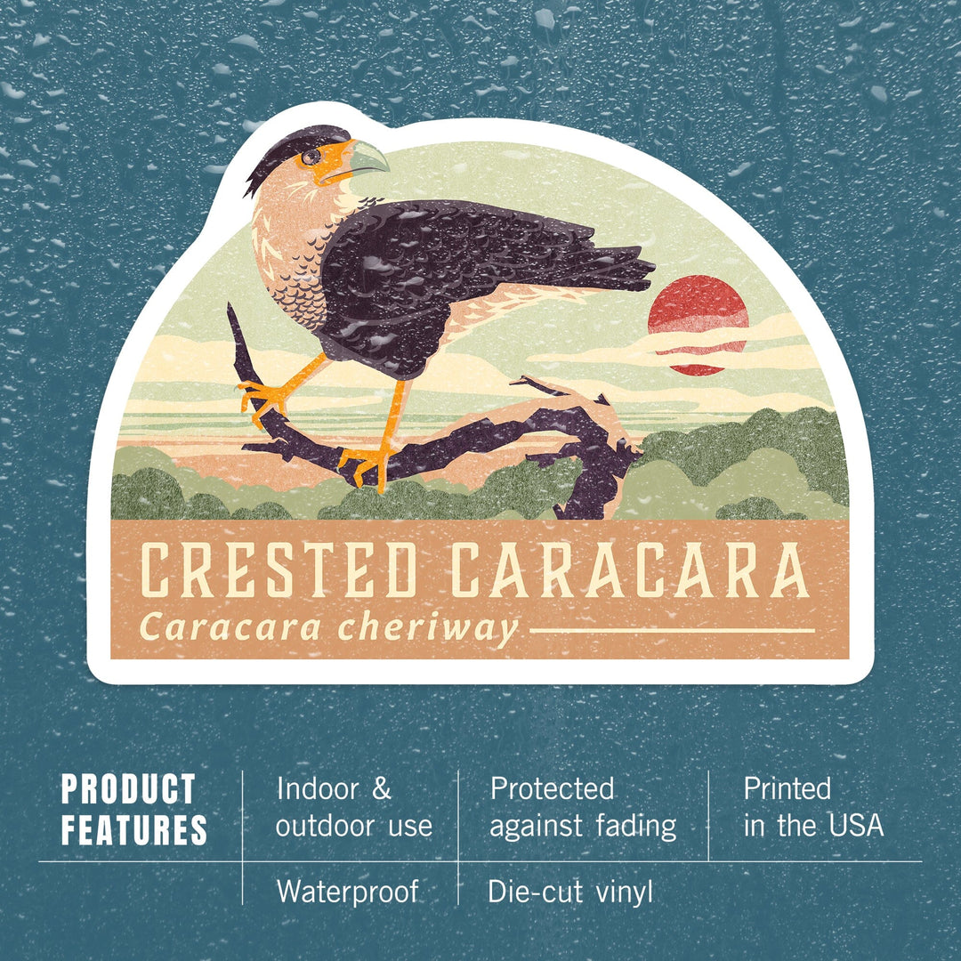 Shorebirds at Sunset Collection, Crested Caracara, Bird, Contour, Vinyl Sticker Sticker Lantern Press 