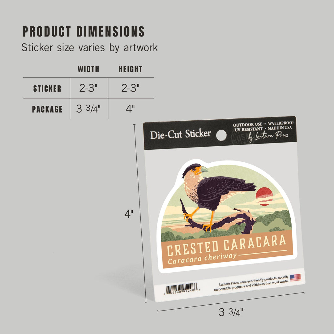 Shorebirds at Sunset Collection, Crested Caracara, Bird, Contour, Vinyl Sticker Sticker Lantern Press 