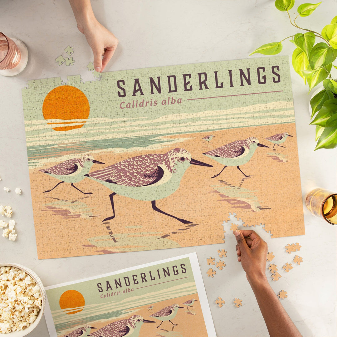 Shorebirds at Sunset Collection, Sanderlings, Birds, Jigsaw Puzzle Puzzle Lantern Press 