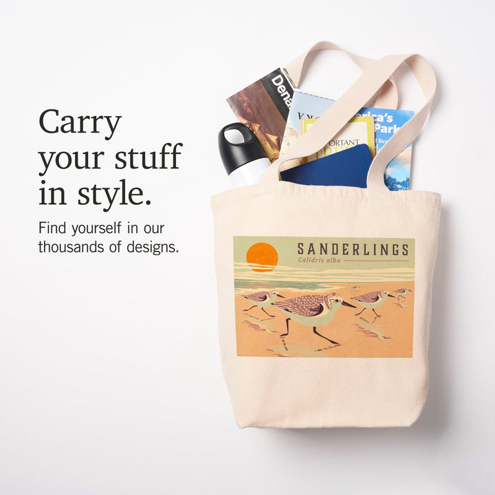 Shorebirds at Sunset Collection, Sanderlings, Birds, Tote Bag Totes Lantern Press 