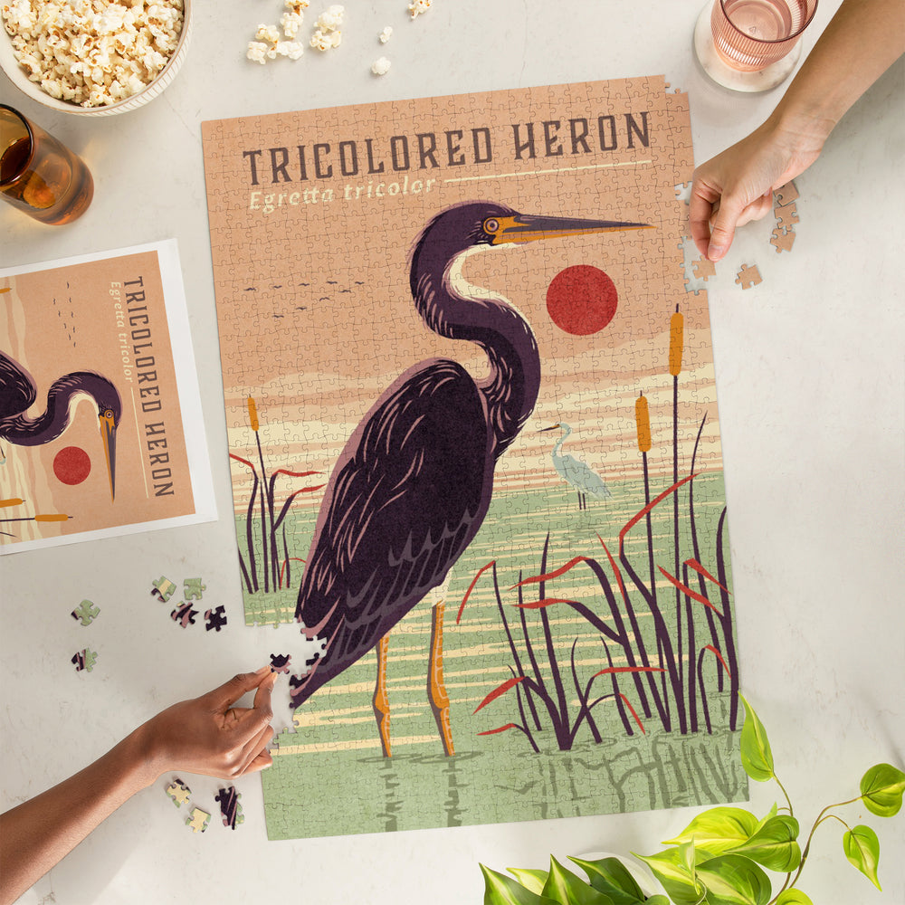 Shorebirds at Sunset Collection, Tricolored Heron, Bird, Jigsaw Puzzle Puzzle Lantern Press 