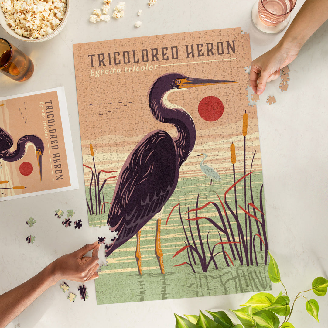 Shorebirds at Sunset Collection, Tricolored Heron, Bird, Jigsaw Puzzle Puzzle Lantern Press 