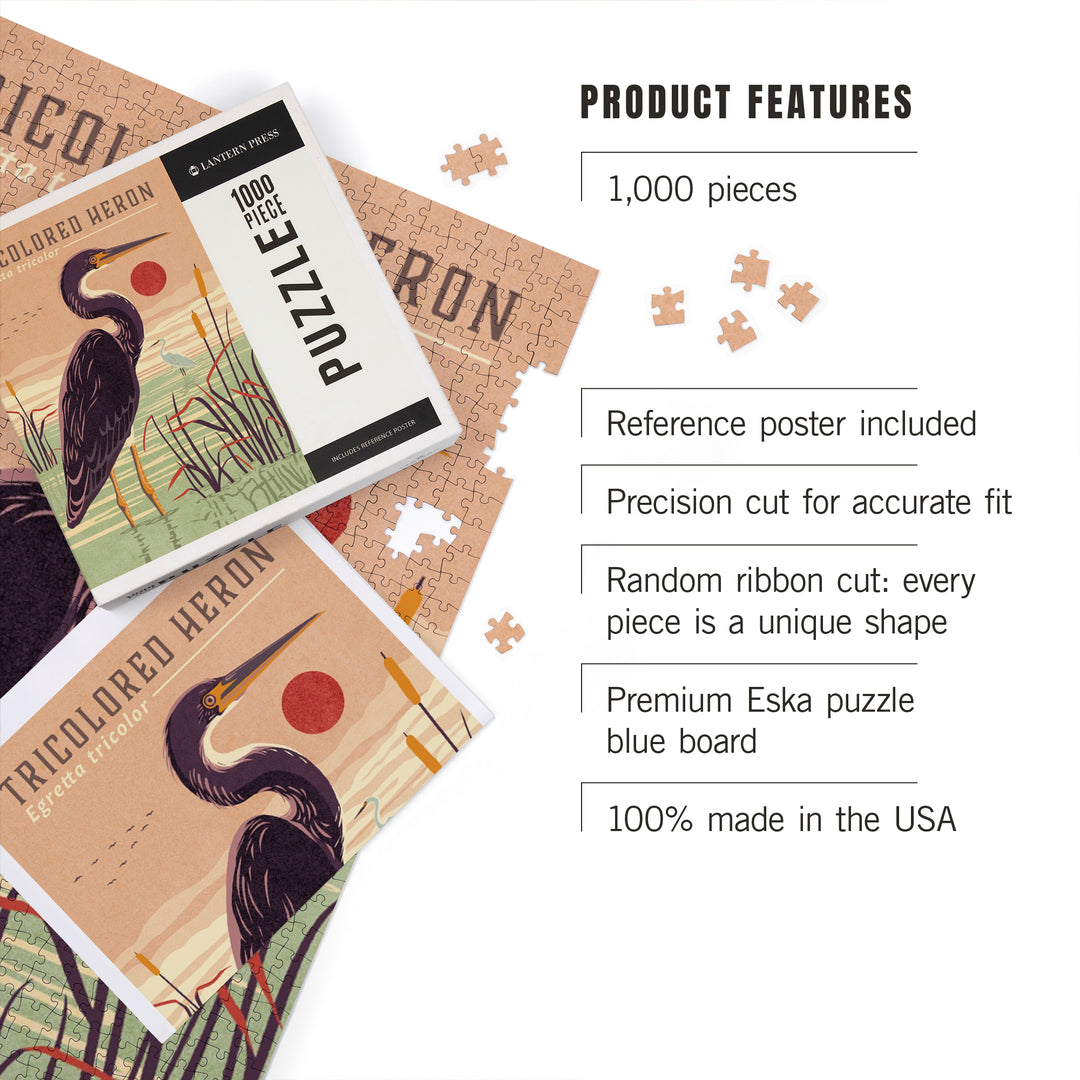 Shorebirds at Sunset Collection, Tricolored Heron, Bird, Jigsaw Puzzle Puzzle Lantern Press 