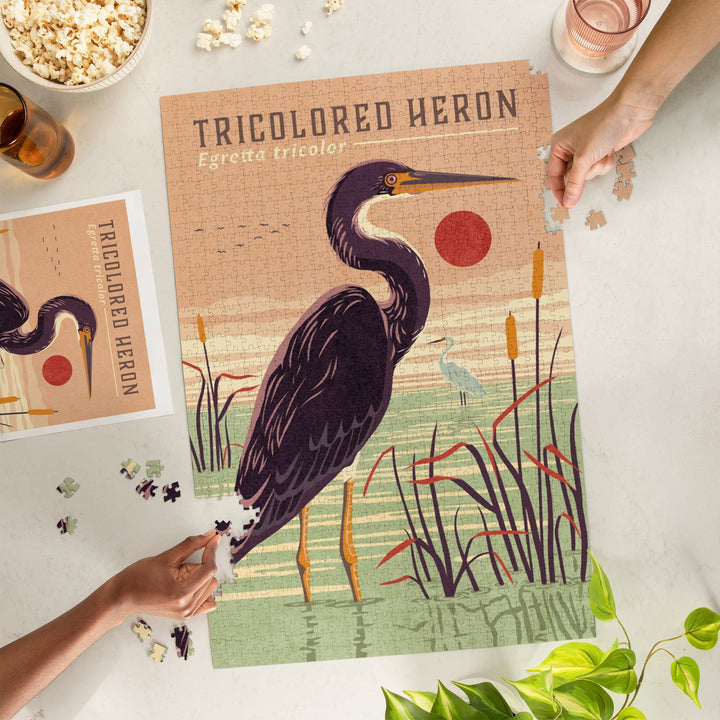 Shorebirds at Sunset Collection, Tricolored Heron, Bird, Jigsaw Puzzle Puzzle Lantern Press 