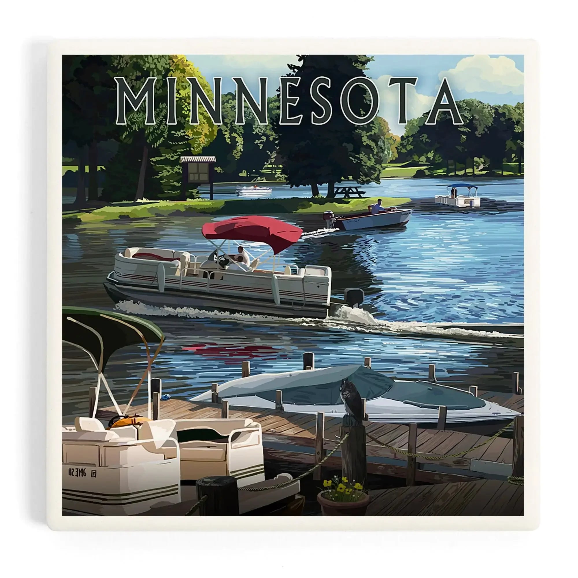 Shoreview, Minnesota, Pontoon Boats ceramic coaster set – Lantern Press