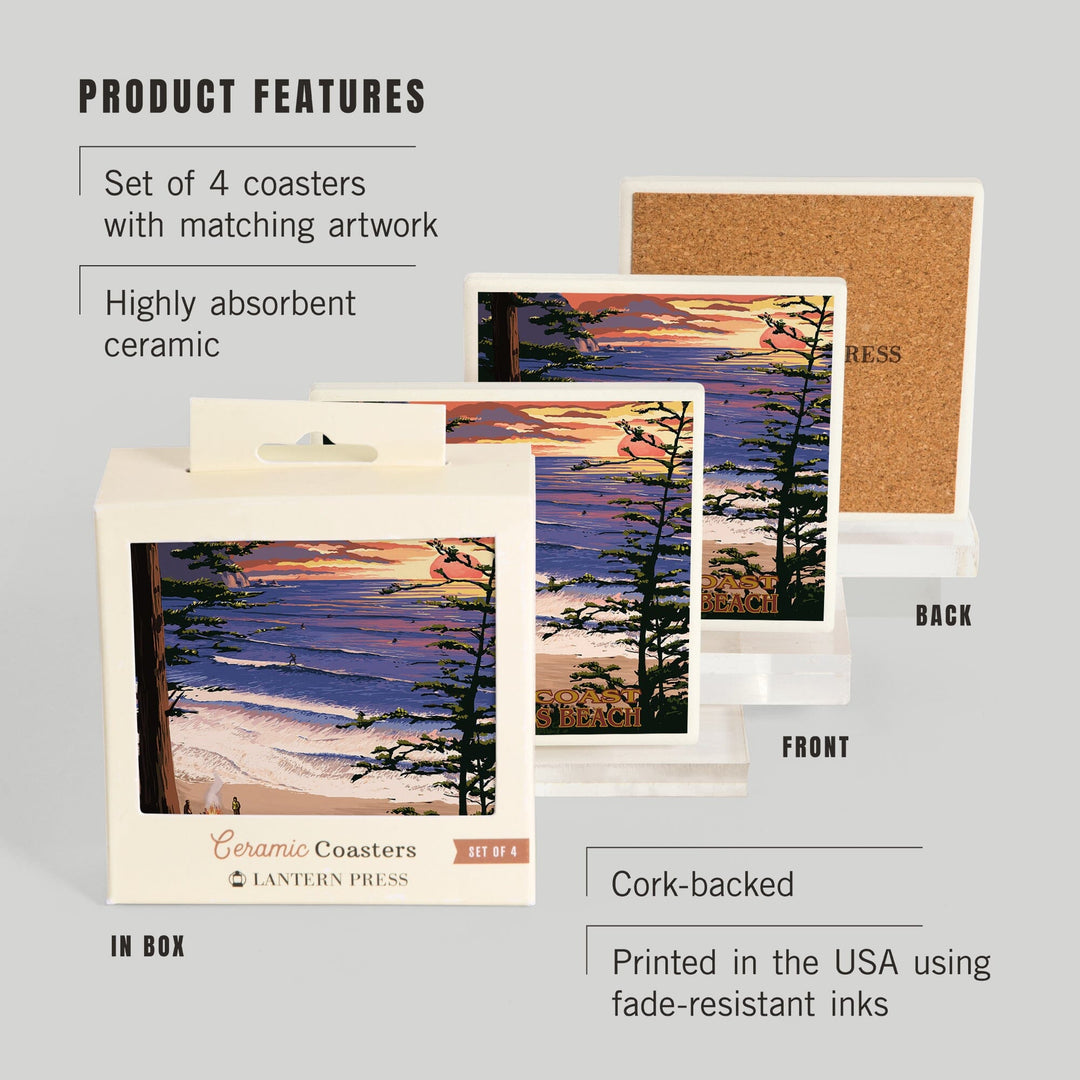 Short Sands Beach, Oregon, Coast Scene, Coasters Coasters Lantern Press 