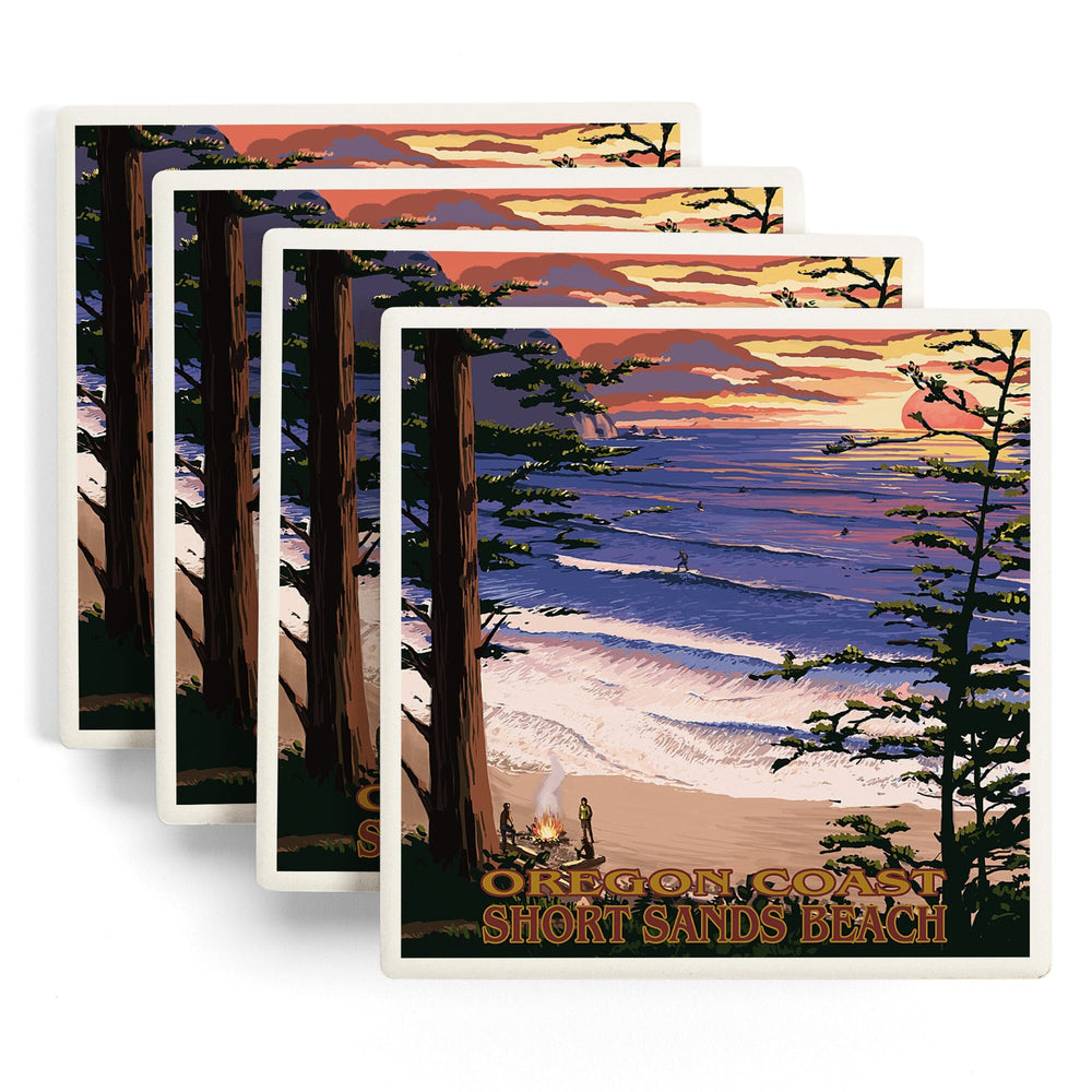 Short Sands Beach, Oregon, Coast Scene, Coasters Coasters Lantern Press 
