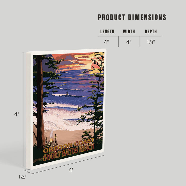 Short Sands Beach, Oregon, Coast Scene, Coasters Coasters Lantern Press 