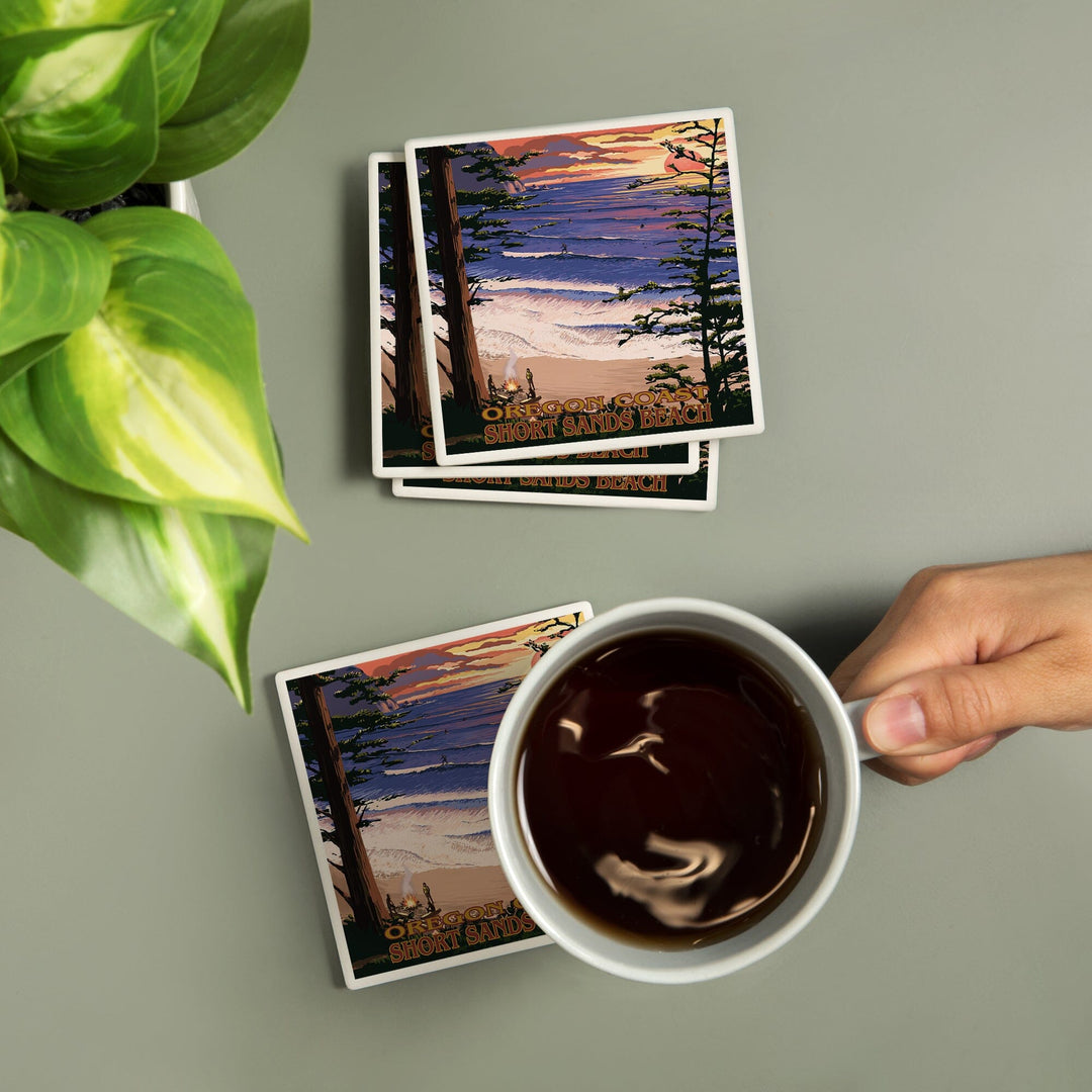 Short Sands Beach, Oregon, Coast Scene, Coasters Coasters Lantern Press 