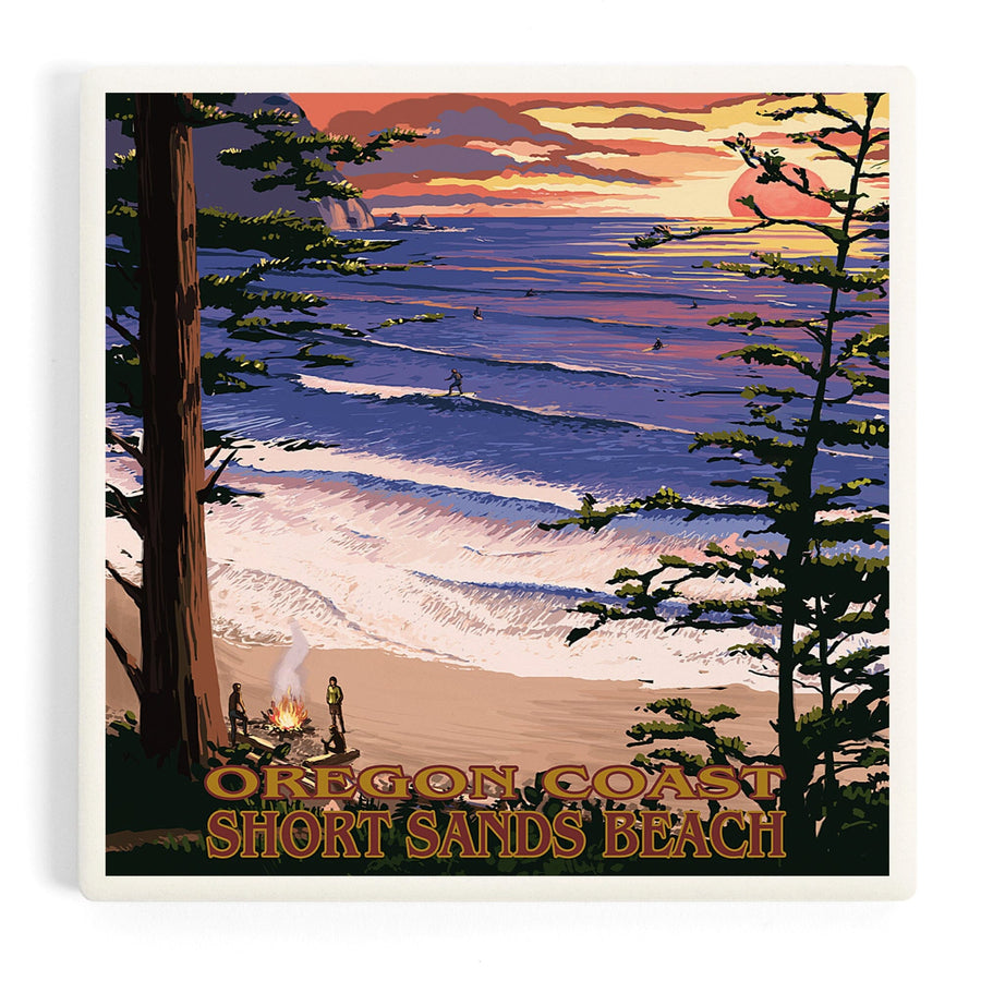 Short Sands Beach, Oregon, Coast Scene, Coasters Coasters Lantern Press 