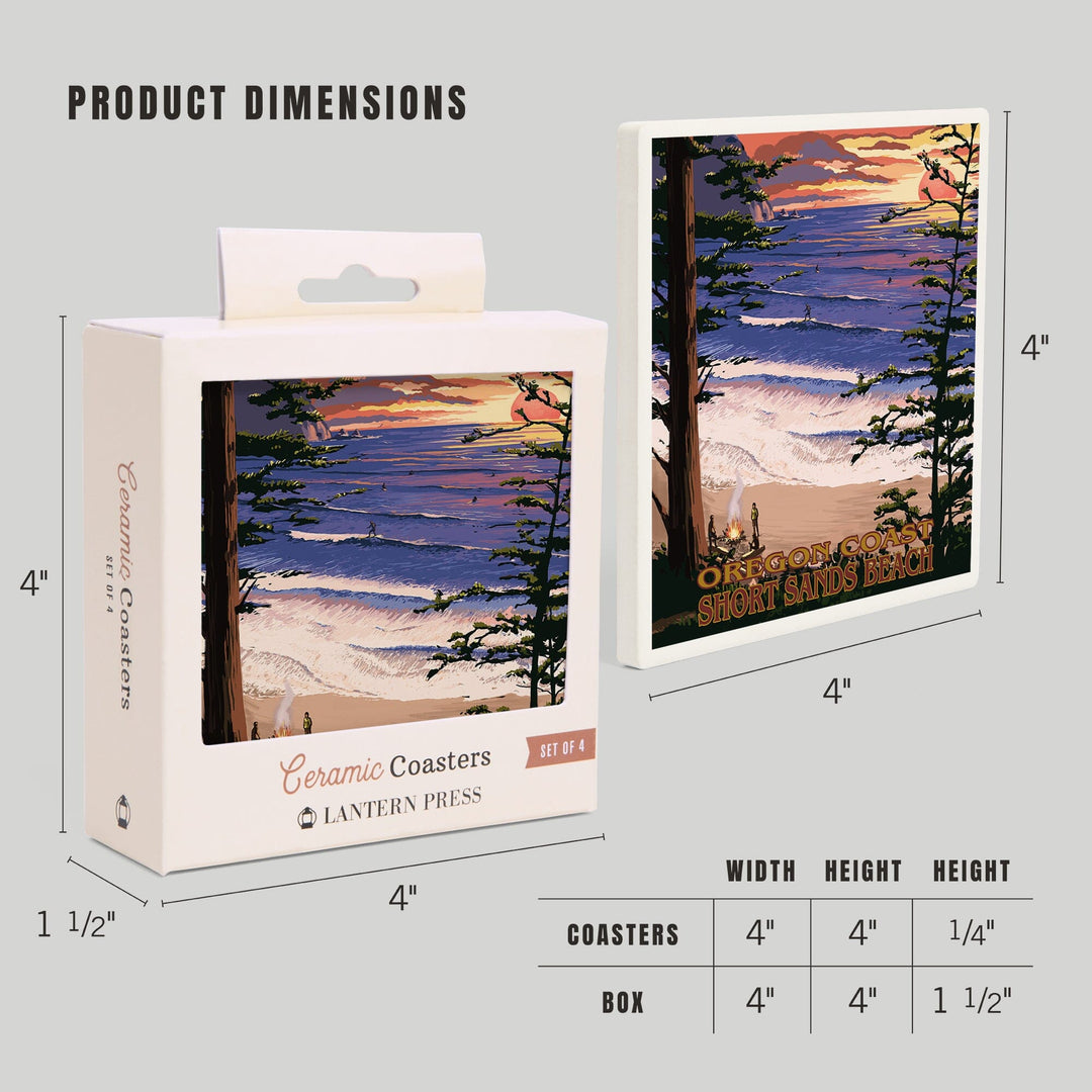 Short Sands Beach, Oregon, Coast Scene, Coasters Coasters Lantern Press 