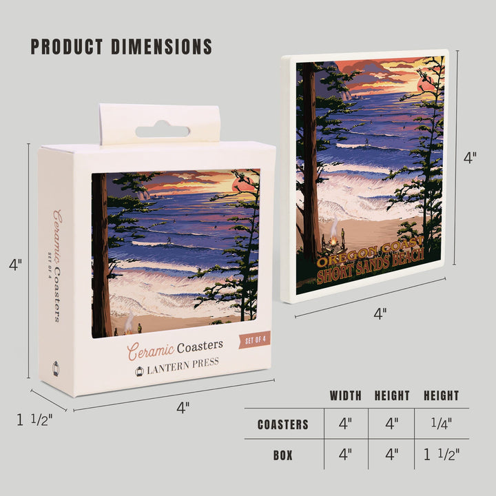 Short Sands Beach, Oregon, Coast Scene, Coasters Coasters Lantern Press 