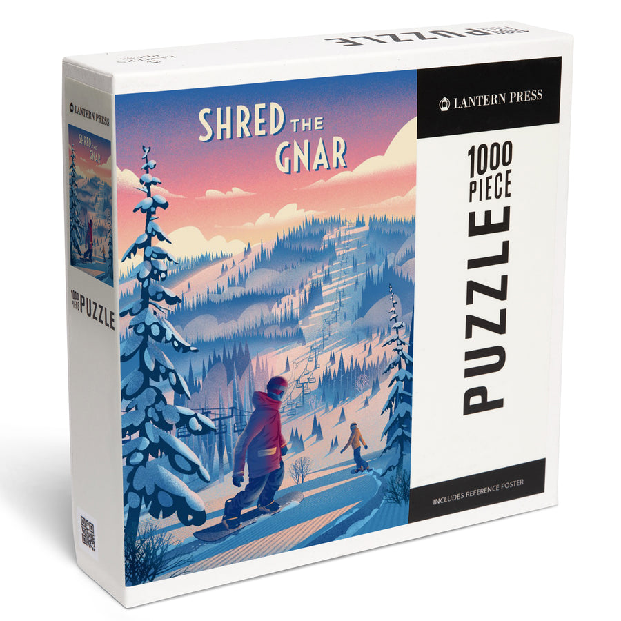 Shred the Gnar, Snowboarding,, Jigsaw Puzzle Puzzle Lantern Press 