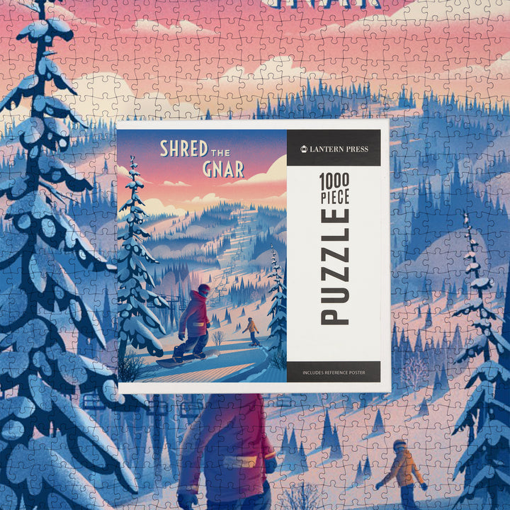 Shred the Gnar, Snowboarding,, Jigsaw Puzzle Puzzle Lantern Press 