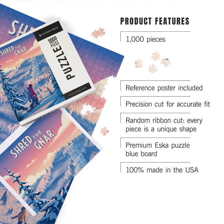 Shred the Gnar, Snowboarding,, Jigsaw Puzzle Puzzle Lantern Press 