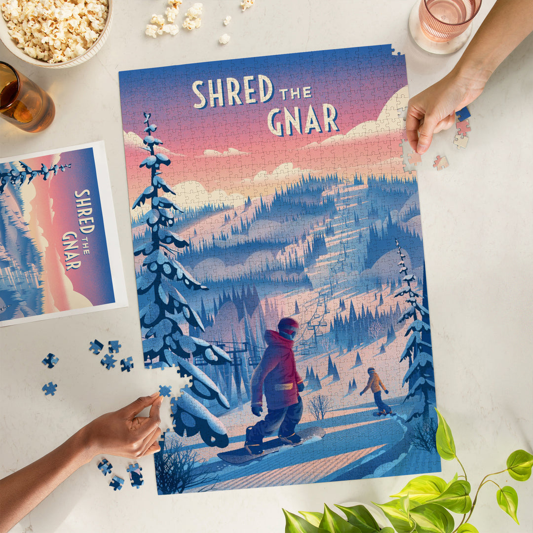 Shred the Gnar, Snowboarding,, Jigsaw Puzzle Puzzle Lantern Press 